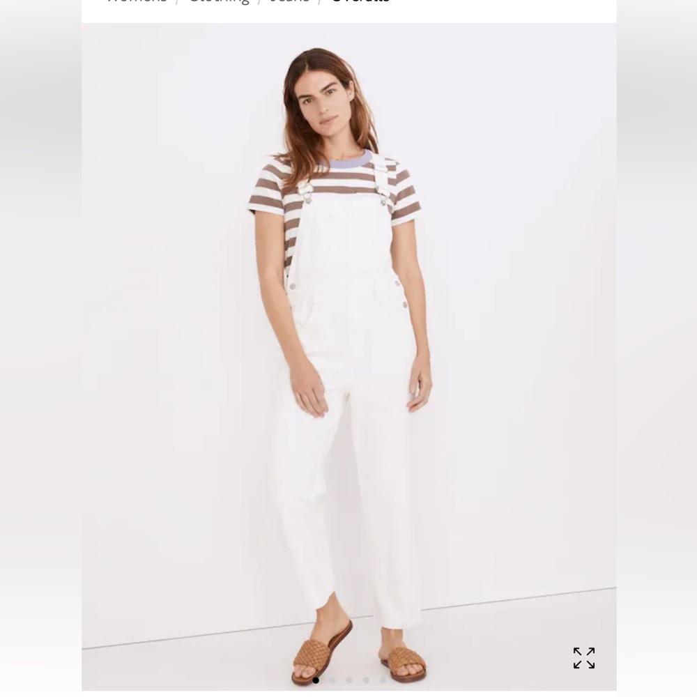 Madewell Straight Leg Tile White Denim Overalls